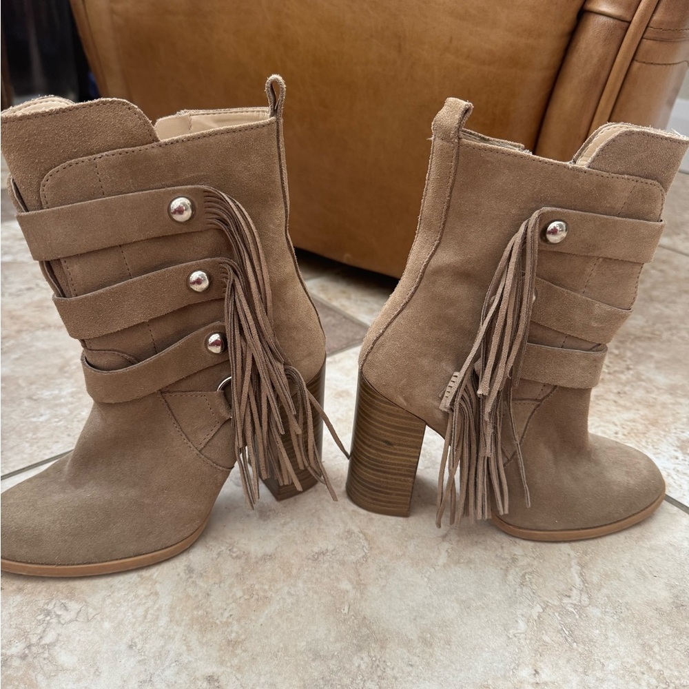 Zara Tan Heeled Fringe Boots